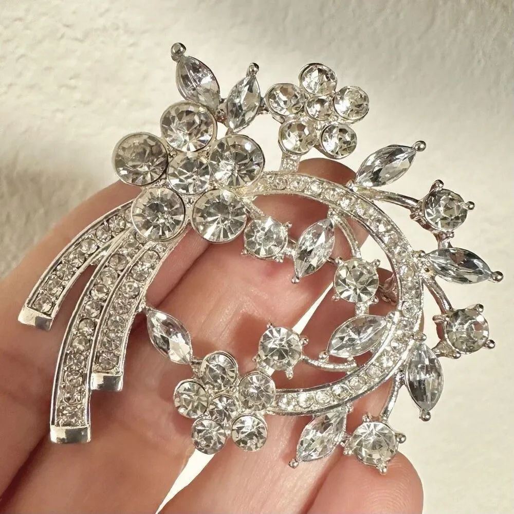 Anne Klein silver tone and rhinestone brooch